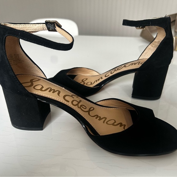 Sam Edelman 6 1/2 Suede Susie Black Ankle Strap Block Heels - Picture 6 of 7